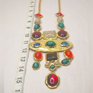 Fashion Statement Gold Tone Faux Cabochon Necklace Multicolor Bold
